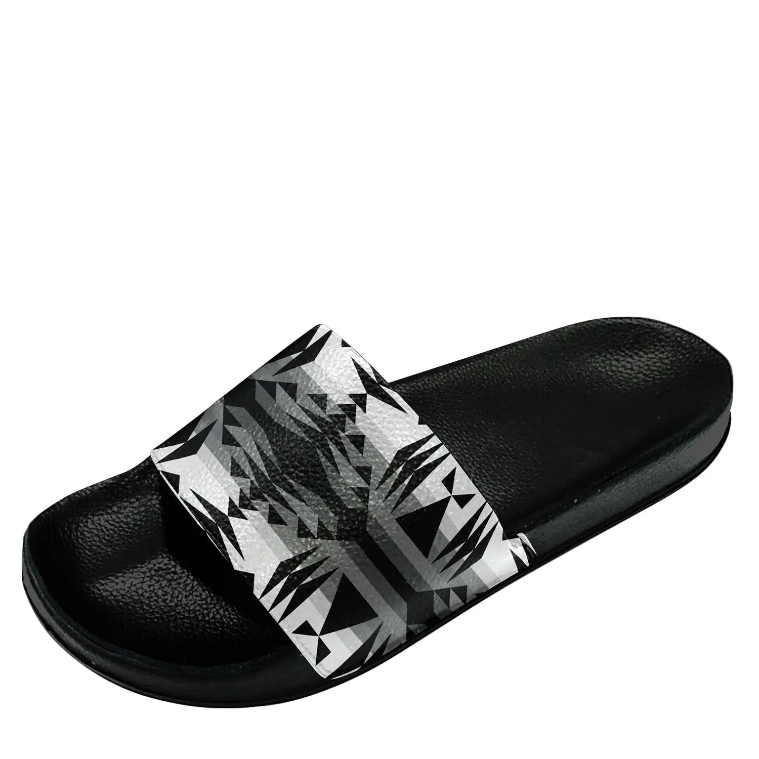 Between the Mountains White and Black Slide Sandals
