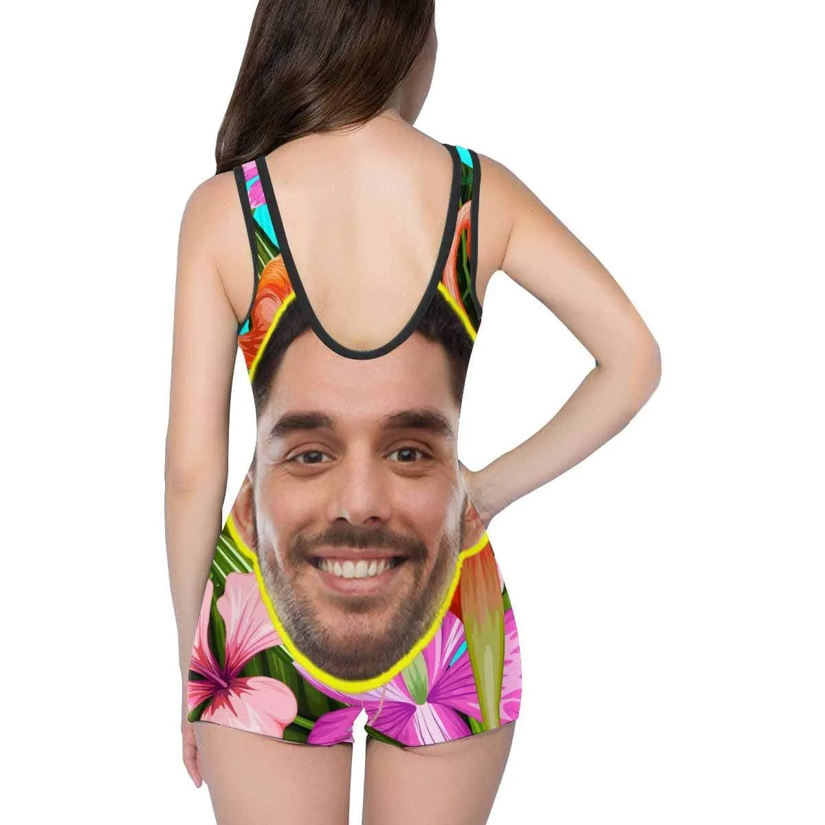Custom Face Flowers Women's One Piece Boyleg Swimsuit